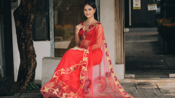 Scarlet Charm Floral Saree