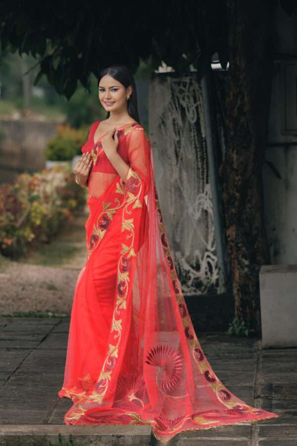 Scarlet Charm Floral Saree - Image 3