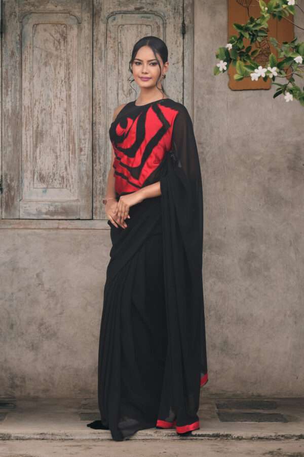 Red Silk Rose Saree - Image 3