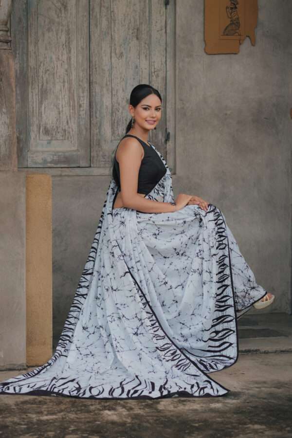 Black & White Fire Batik Saree