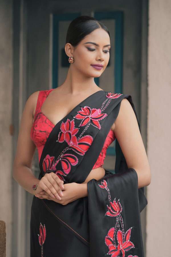 Pink Lotus Batik Kandiyan Saree
