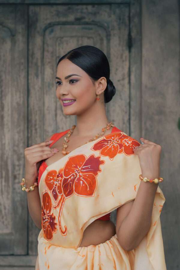 Orange Blossom Batik Kandiyan Saree - Image 3
